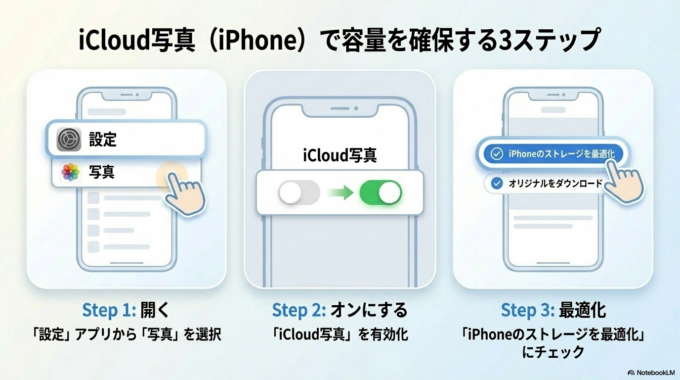 iPhoneで容量を減らす手順