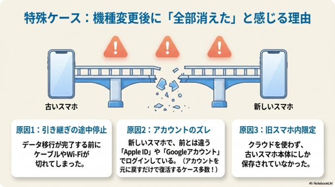 機種変更後に消えたように見えるケース