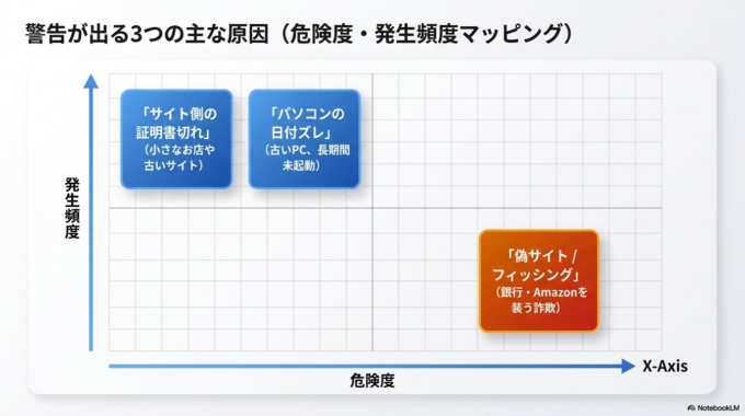 「このサイトは安全ではありません」と表示される主な原因