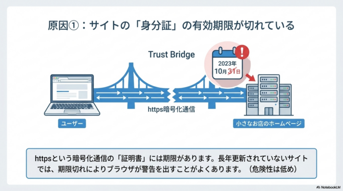 サイト側の証明書が切れている