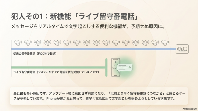 最も多い原因は「ライブ留守番電話」
