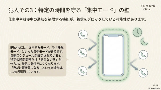 集中モードやおやすみモードが影響している場合もある