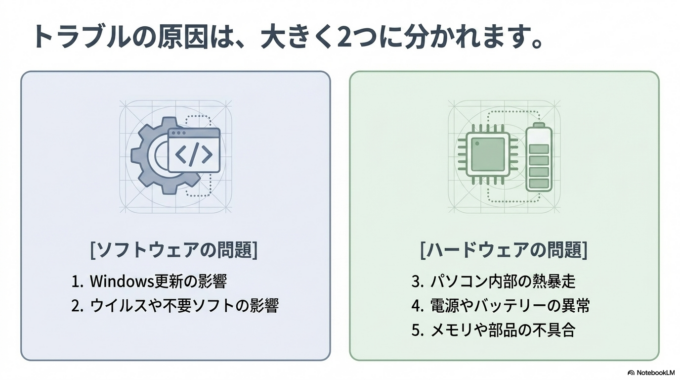 パソコンが勝手に再起動する主な原因