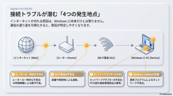 Windows11で突然インターネットが切れる主な原因