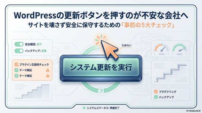 WordPressの更新ボタンを押すのが不安な会社へ|更新前に確認したい5つのポイント