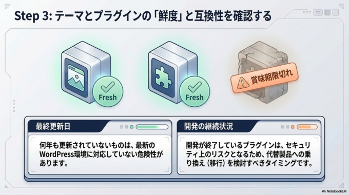 利用しているテーマやプラグインが古すぎないか
