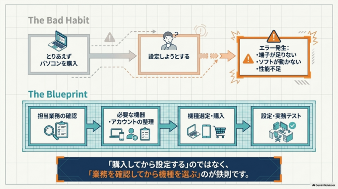 まず「その社員が何を使うのか」を確認する