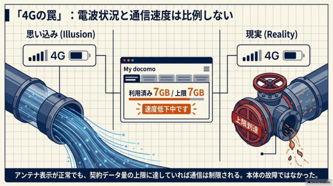 My docomoを確認するとデータ量が上限に達していた