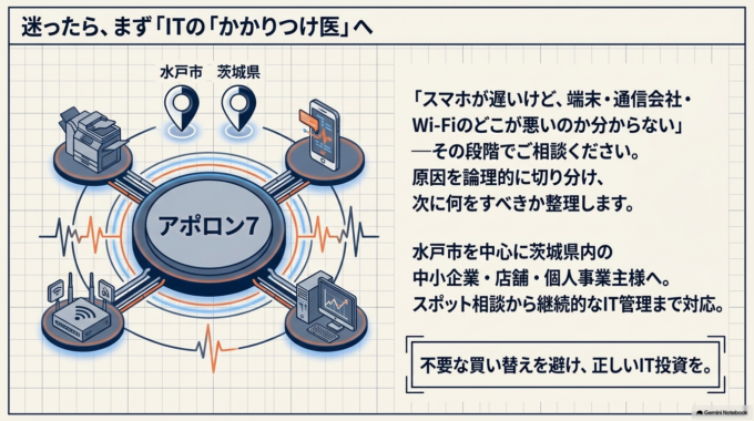 「iPhoneが遅い」だけでも原因の切り分けから相談できます