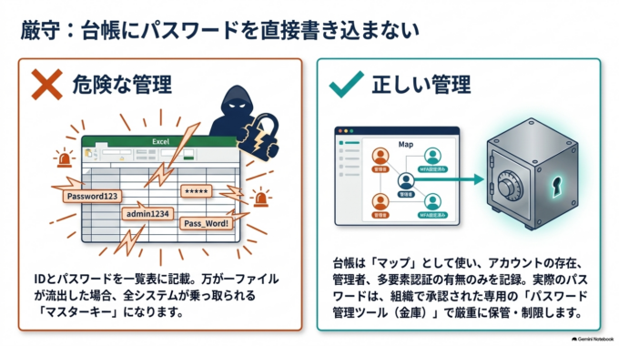 パスワードをIT管理台帳へそのまま書くのは避ける