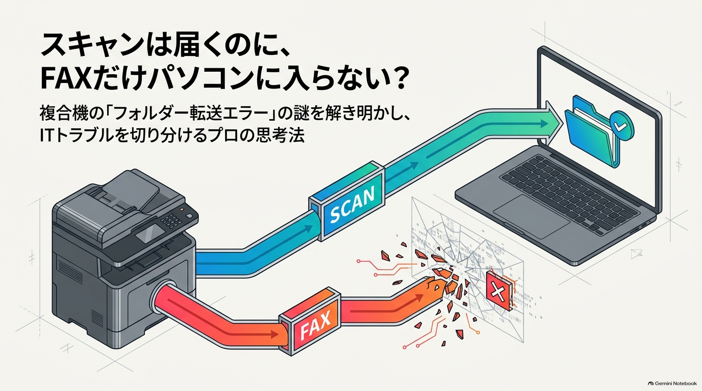スキャンは届くのにFAXだけパソコンに入らない？複合機のフォルダー転送エラーを解決した事例