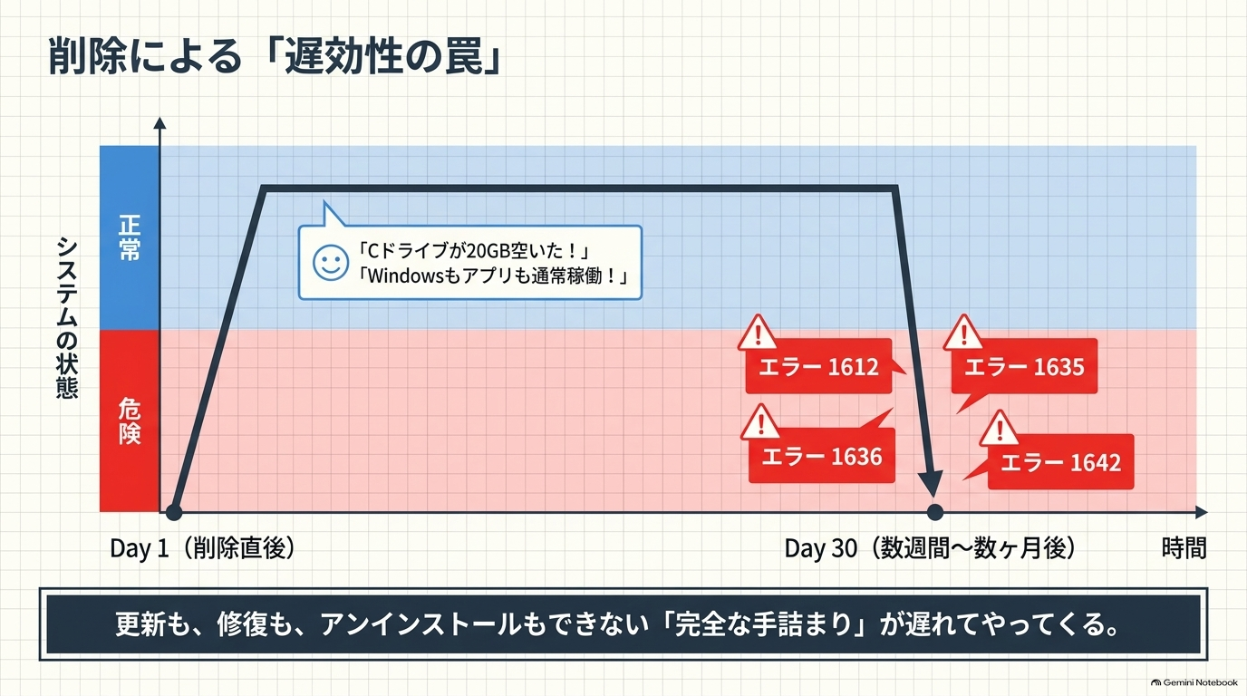 更新できない・修復できない・削除もできない
