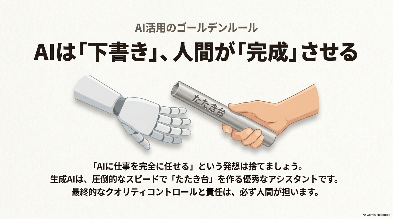 「AIに仕事を任せる」のではなく、「AIに下書きを作らせて、人間が完成させる」