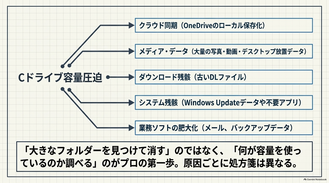 Cドライブがいっぱいになったら、まず原因を調べる