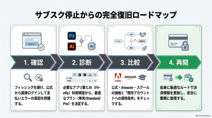 まずはAdobe公式サイトから契約状況と支払い情報を確認しましょう。